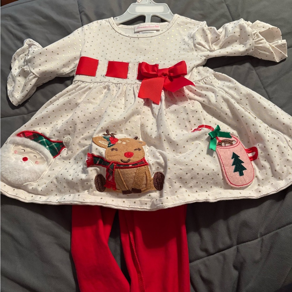 Bonnie Jean White & Red Holiday Applique Dress with Red Leggings